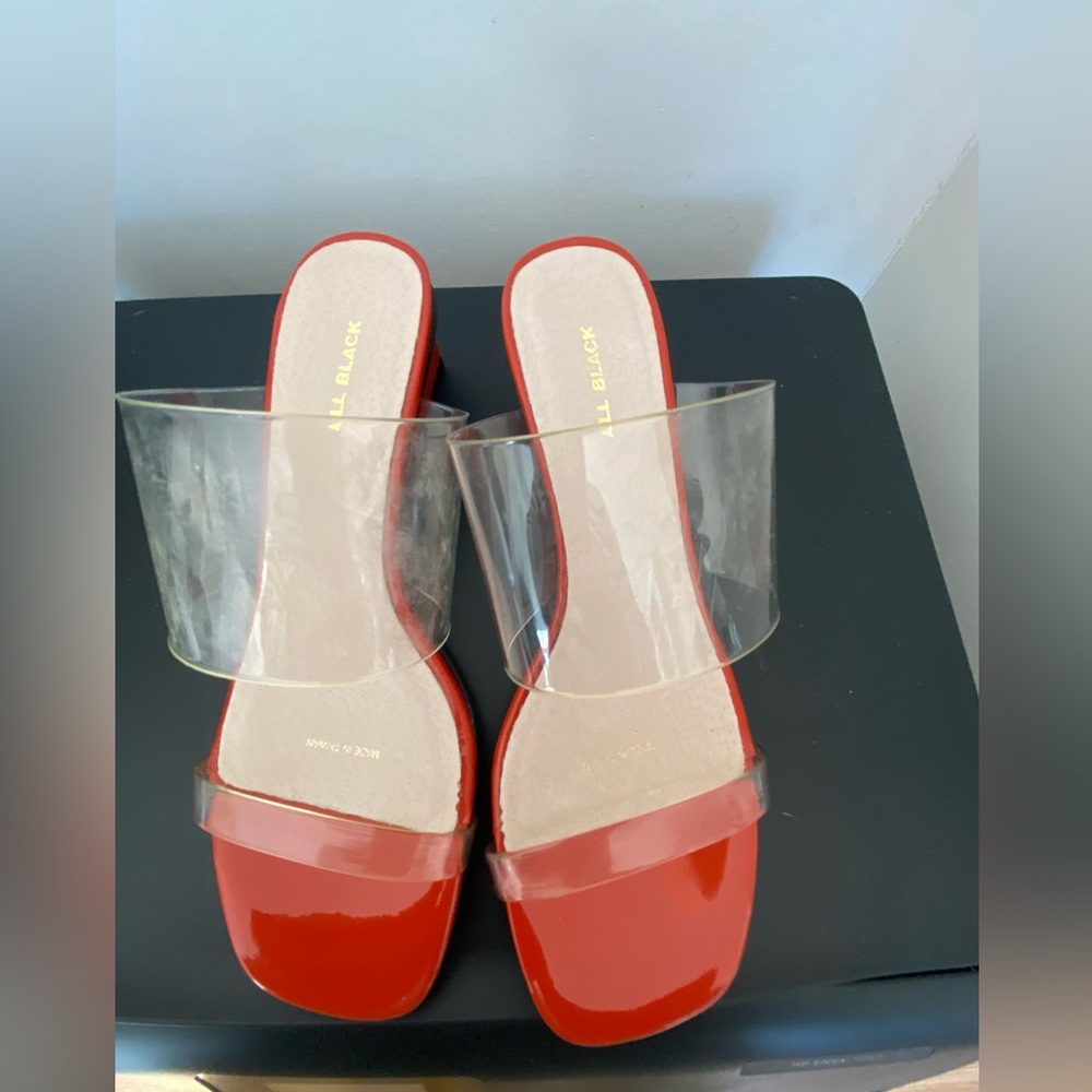 All Black Brand Clear Banded Orange Wedge Mule Size 37 US women 7
